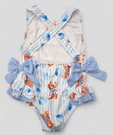 Baby Girls 3 Months Up To 12 Years Blue "Teddy Bear" Swimsuit With Bows - Swimming Costume