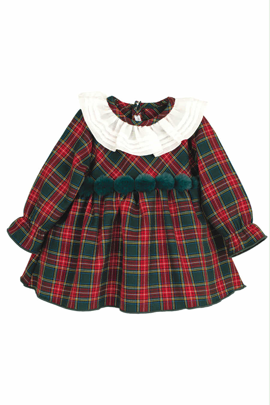 Calamaro Girls Red & Green Tartan Pom Pom Dress - 21313