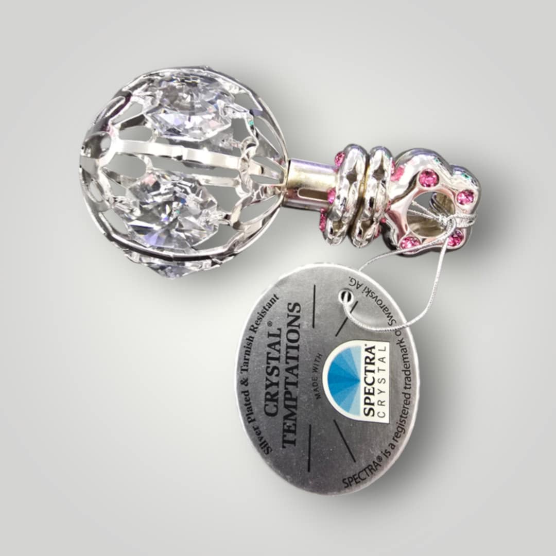Crystal Temptations Pram Charm Silver Plated With Pink Crystal