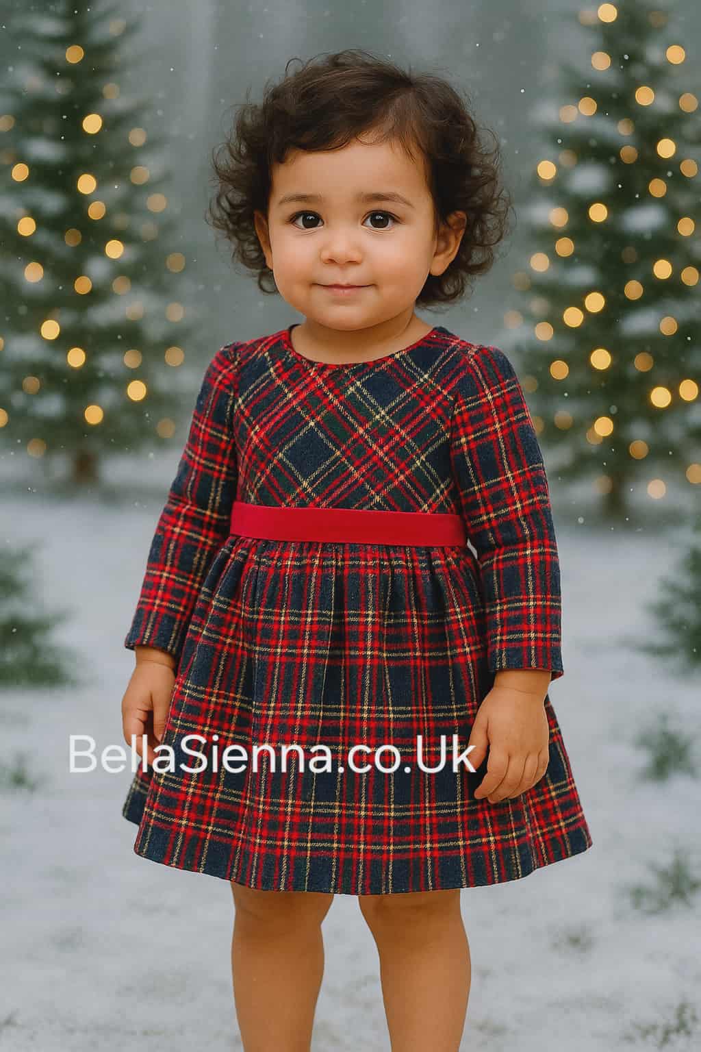 Mayoral Girls Long Sleeved Red & Navy Plaid Dress - 4911