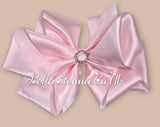 Bowtique London 6 Inch Pink Satin Large Hair Bow With Diamanté Centre