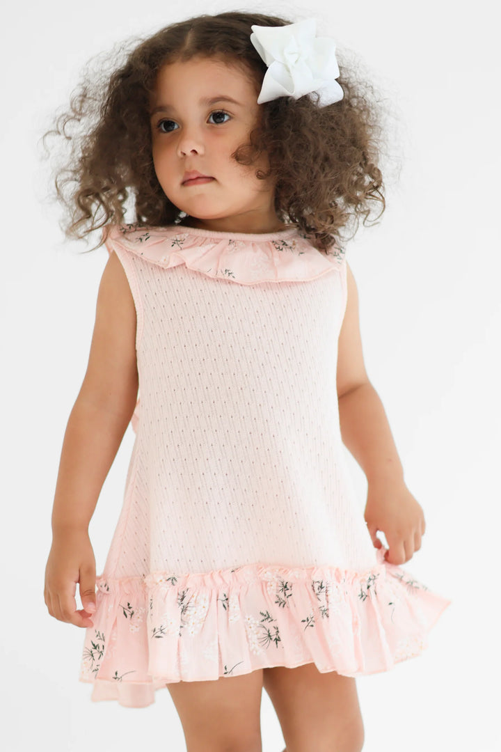 Harris Kids "Eliza" Girls Pink Knit Floral Bow Dress