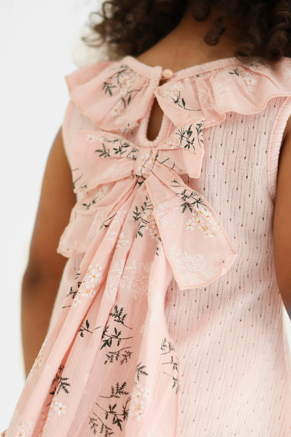 Harris Kids "Eliza" Girls Pink Knit Floral Bow Dress