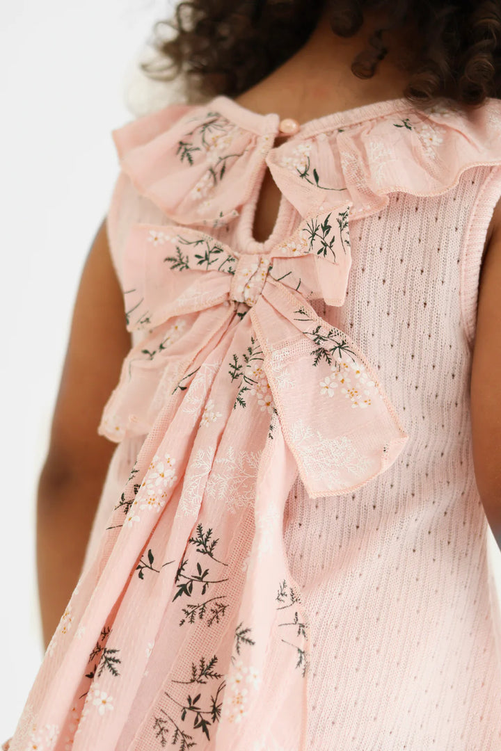 Harris Kids "Eliza" Girls Pink Knit Floral Bow Dress
