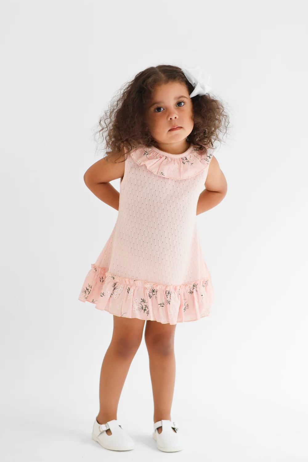 Harris Kids "Eliza" Girls Pink Knit Floral Bow Dress