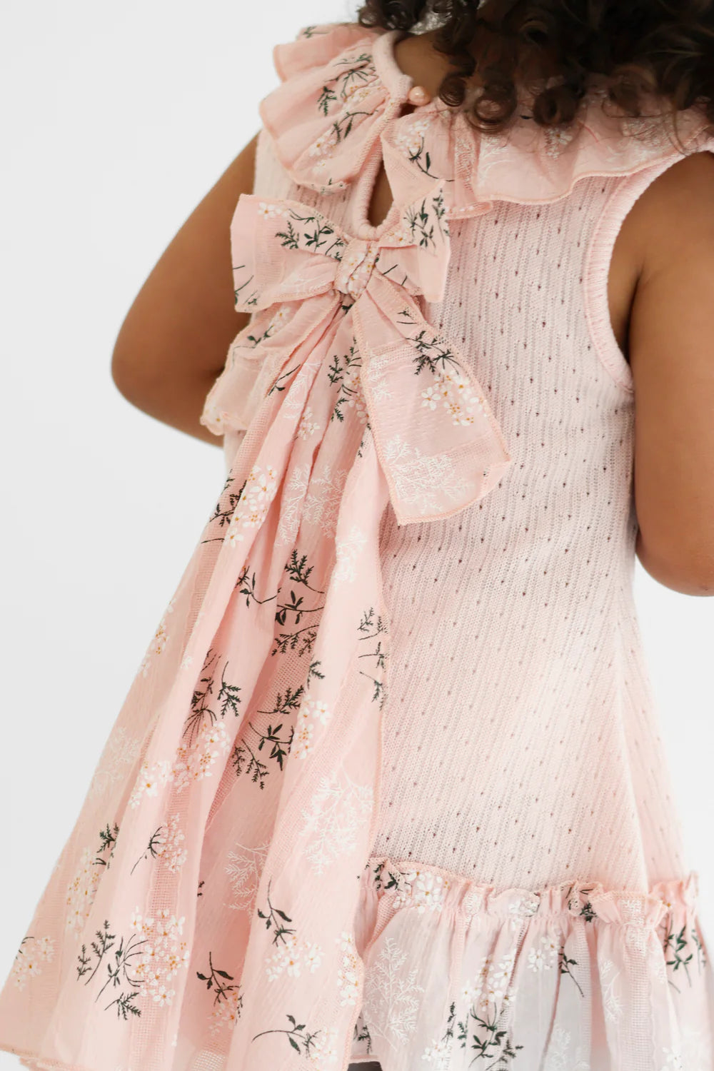 Harris Kids "Eliza" Girls Pink Knit Floral Bow Dress