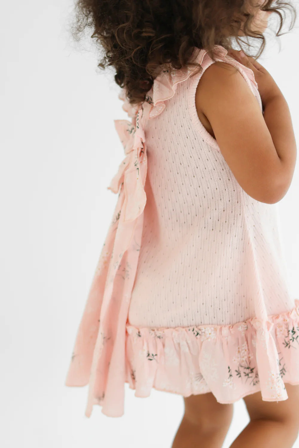 Harris Kids "Eliza" Girls Pink Knit Floral Bow Dress