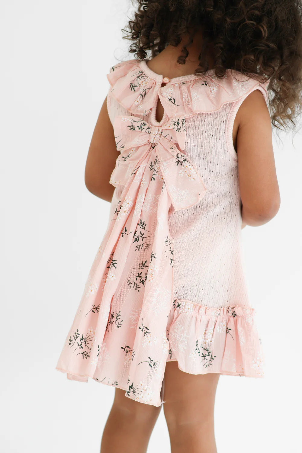 Harris Kids "Eliza" Girls Pink Knit Floral Bow Dress
