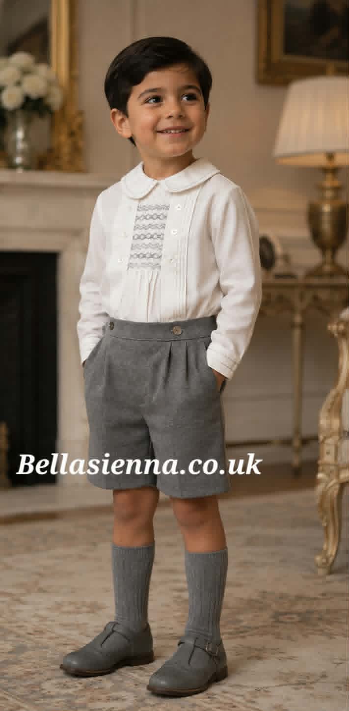 Sarah Louise Boys Grey Hand Smocked Suit - 013912