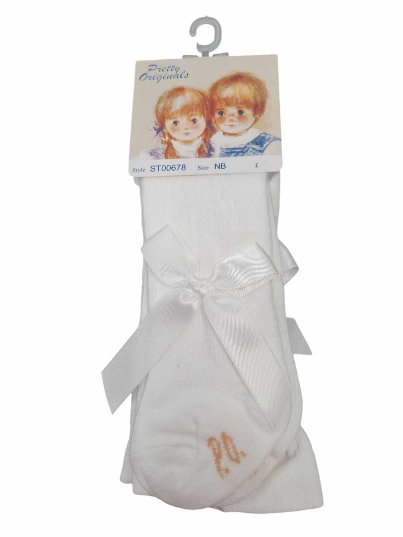 Pretty Originals Girls White Bow Tights ST00678