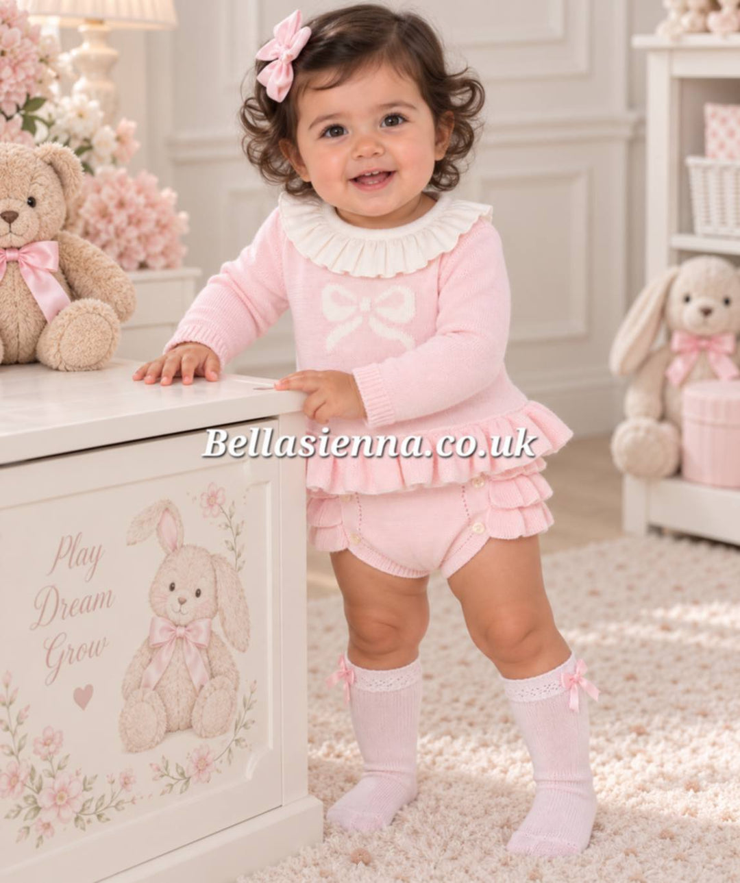 Girls Winter Knitted Two Piece Jam Pants Set - "Bow" - B105001405
