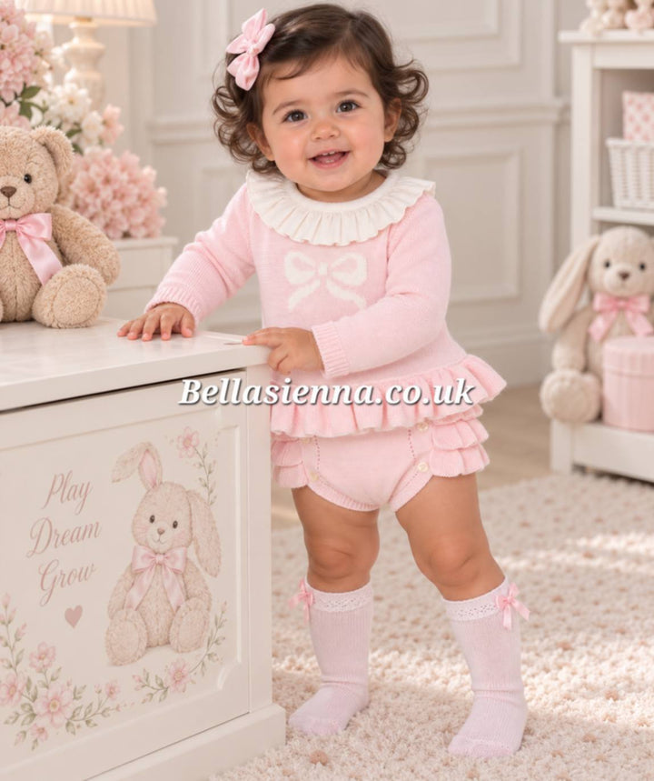 Girls Winter Knitted Two Piece Jam Pants Set - "Bow" - B105001405