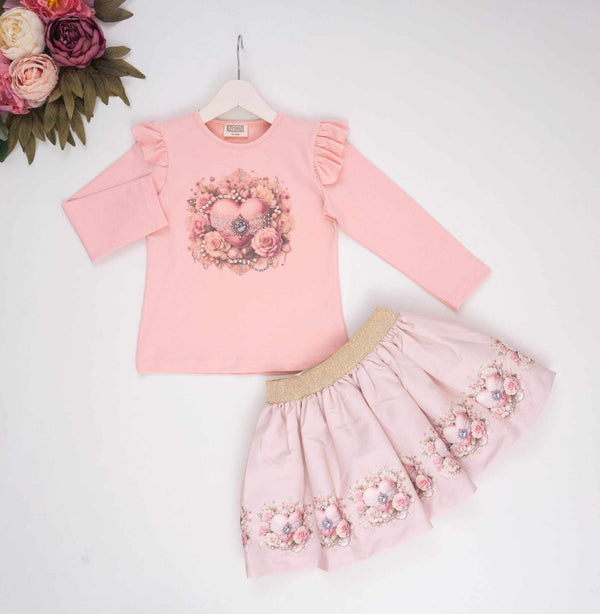 Neon Peachy Pink Skirt Set - "Eden" - 3790