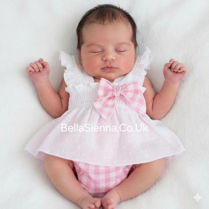 Calamaro Baby White & Pink Bow Top & Jam Pants Set - 17826