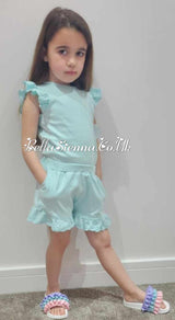 Bella Sienna Anglaise Frill Shorts Set - Eggshell