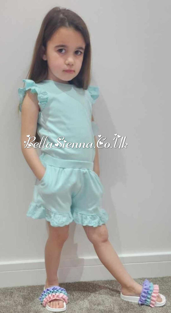 Bella Sienna Anglaise Frill Shorts Set - Eggshell