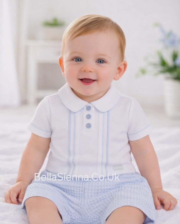 Mintini Blue & White Boys Two Piece Shorts Set - MB6297