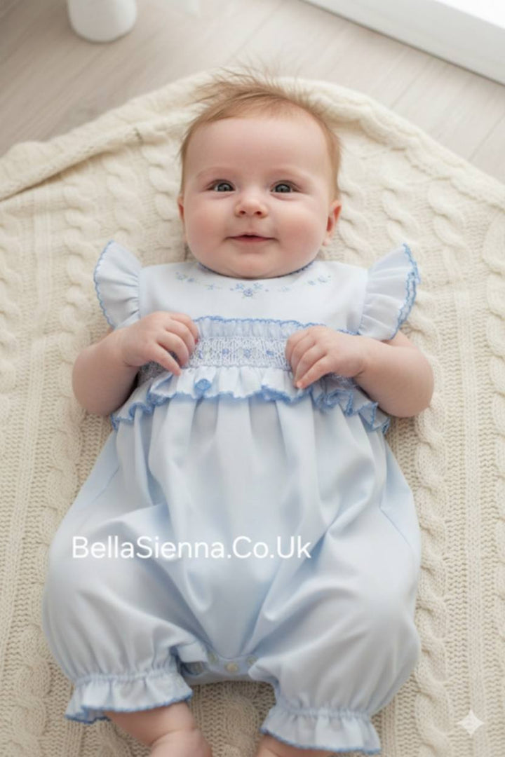 Sarah Louise Blue Bubble Smocked Romper - 012625