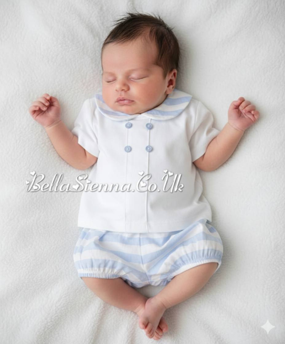Blue & White Striped Boys Shorts Set - MOD62
