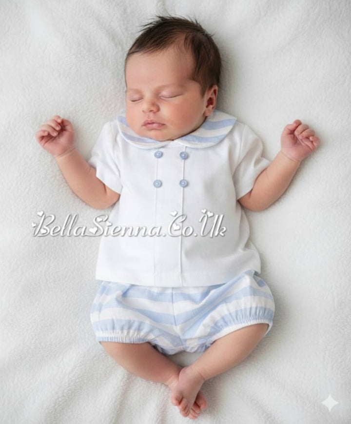 Blue & White Striped Boys Shorts Set - MOD62