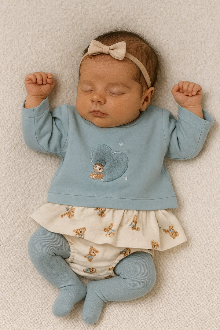 Mayoral Baby Girls Polar Blue Three Piece Set - Jumper, Skirt & Tights - 2816