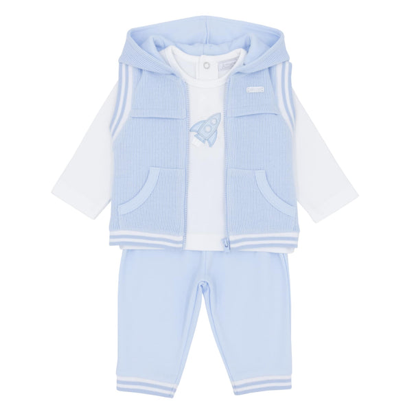 Boys Blue & White 3 Piece Set With Gilet - AM0032
