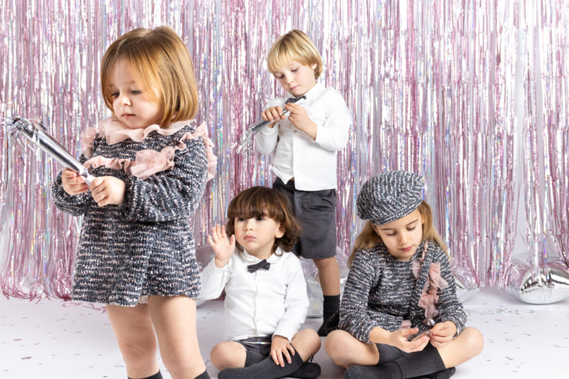 Calamaro Girls Charcoal Grey & Dusky Pink Tweed Beret To Match - 21319 - 75147