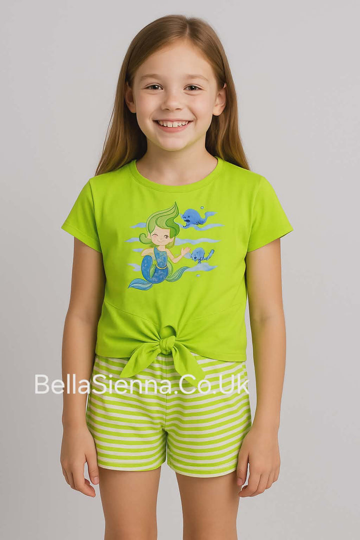 Mayoral girls 2 piece sustainable cotton shorts set - Mermaid - 3216