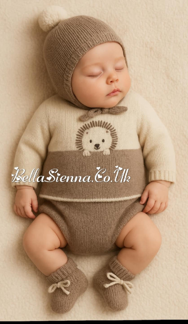 Mac ilusion Baby Boys Four Piece Ivory & Beige "Hedgehog" Set - 9835 - NUEZ