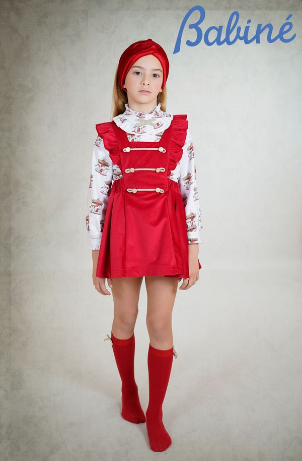 Babine Red & Gold Velvet Pinafore Dress & Carousel Blouse Set - 2612202 & 2612505
