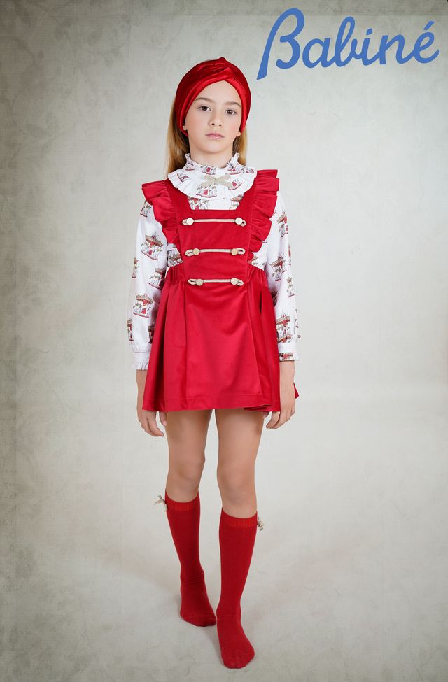 Babine Red & Gold Velvet Pinafore Dress & Carousel Blouse Set - 2612202 & 2612505