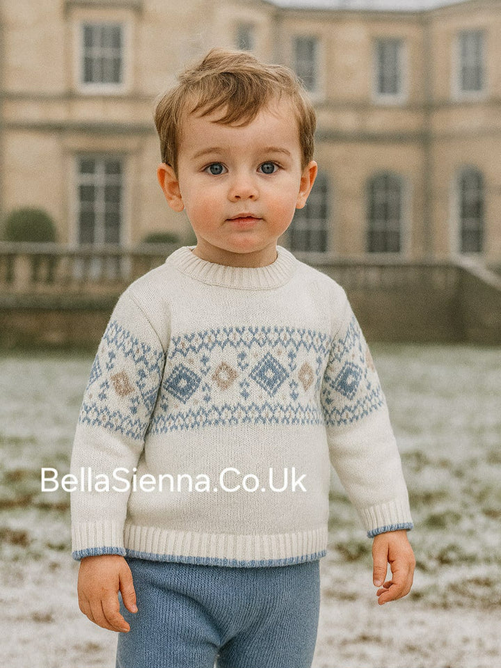 Sarah Louise Boys Two Piece Kintted Jumper & Joggers Set - 008221 - Ivory/Slate/Beige