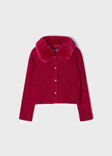 Mayoral Faux fur neck knitted cardigan girl - 4309