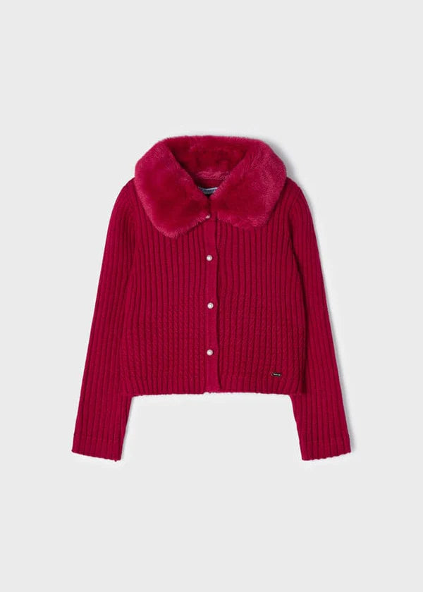 Mayoral Faux fur neck knitted cardigan girl - 4309