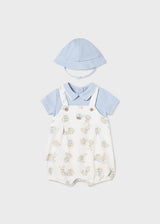 Mayoral Newborn Dungaree Style Bodysuit with Reversible Bucket hat Better Cotton 1616