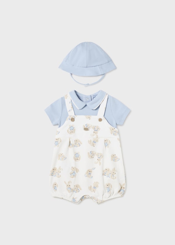 Mayoral Newborn Dungaree Style Bodysuit with Reversible Bucket hat Better Cotton 1616