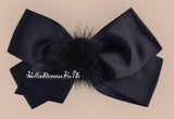 Bowtique London 4 Inch Black Grosgrain Medium Size Hair Bow With Fur Pom