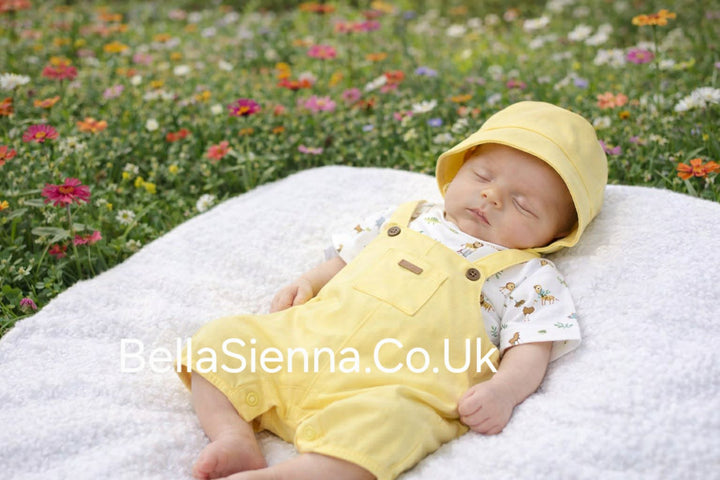 Mayoral Baby Boys Lemon & White Safari Two Piece Romper & Sun Hat Set - 1607