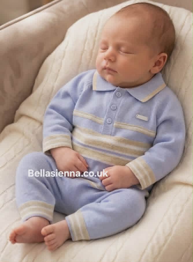 Blues Baby Boys Blue & Beige Knitted Romper - BB2127