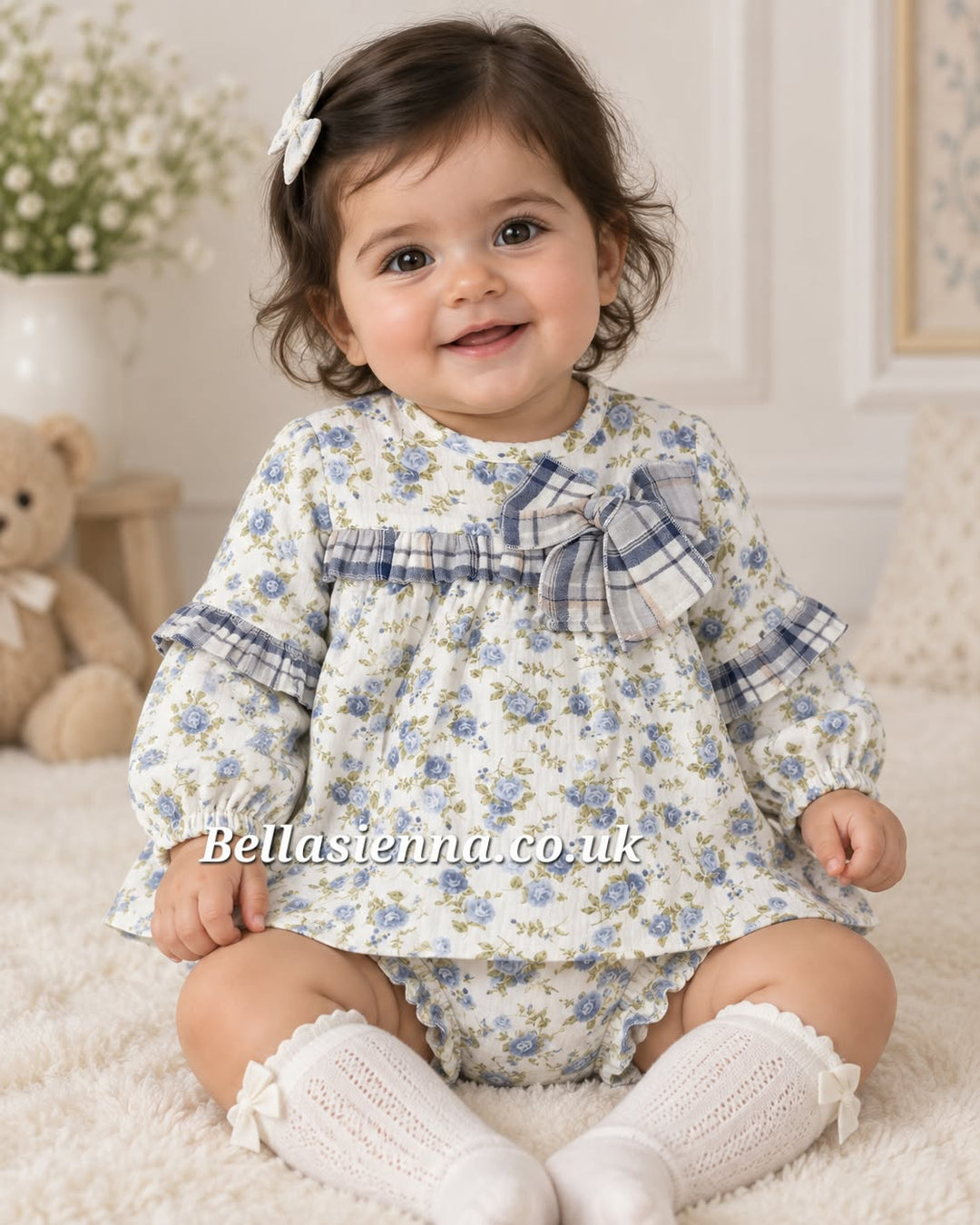 Dbb Collection Blue Floral Print Dress & Pants Set With  Bow - 17104