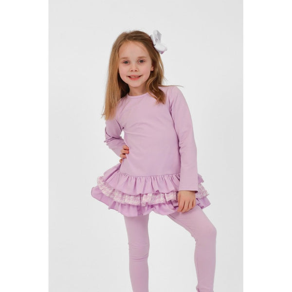 Harris Kids "Fran" Girls Frilly Dogtooth Print Tracksuit Lilac