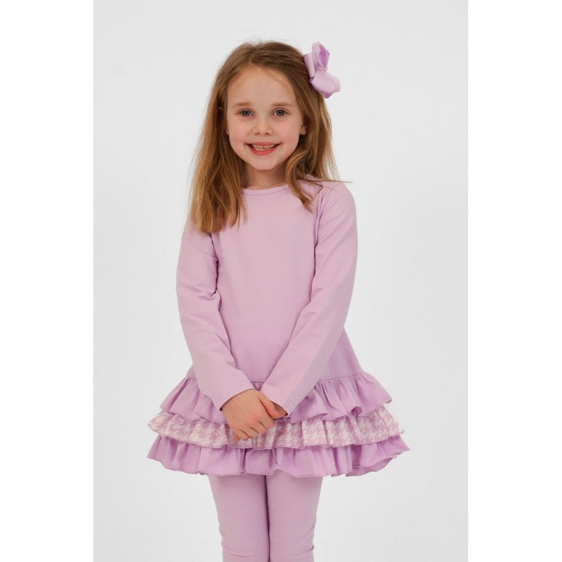 Harris Kids "Fran" Girls Frilly Dogtooth Print Tracksuit Lilac