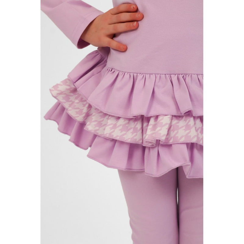 Harris Kids "Fran" Girls Frilly Dogtooth Print Tracksuit Lilac