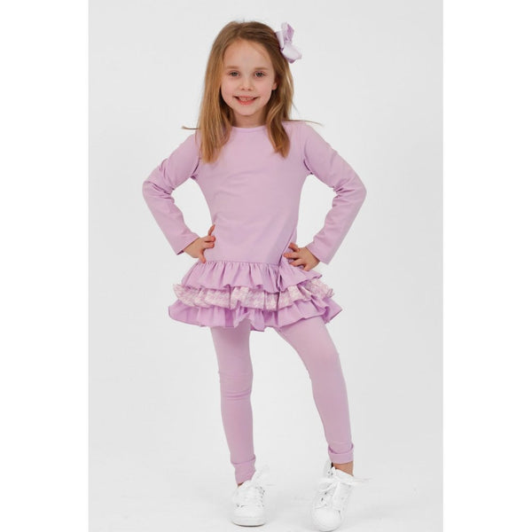 Harris Kids "Fran" Girls Frilly Dogtooth Print Tracksuit Lilac