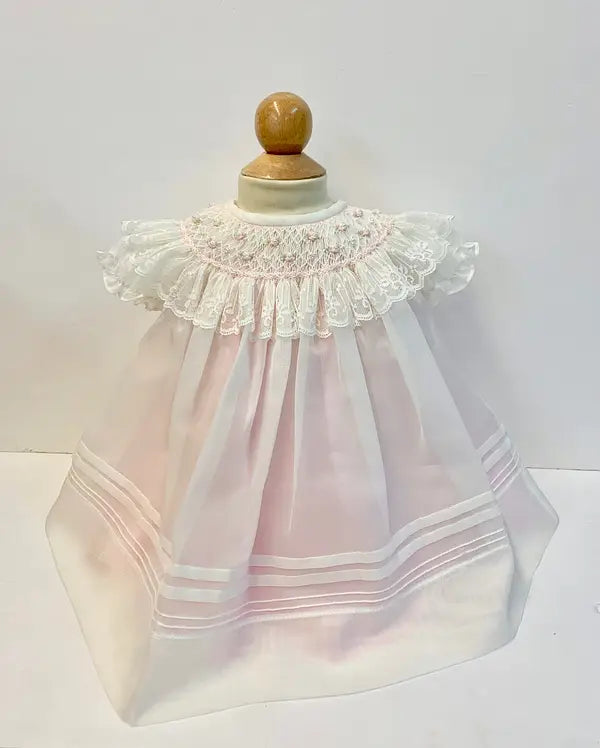 Will'beth Sweet Sheer Ivory & Pink Smocked Dress -16622