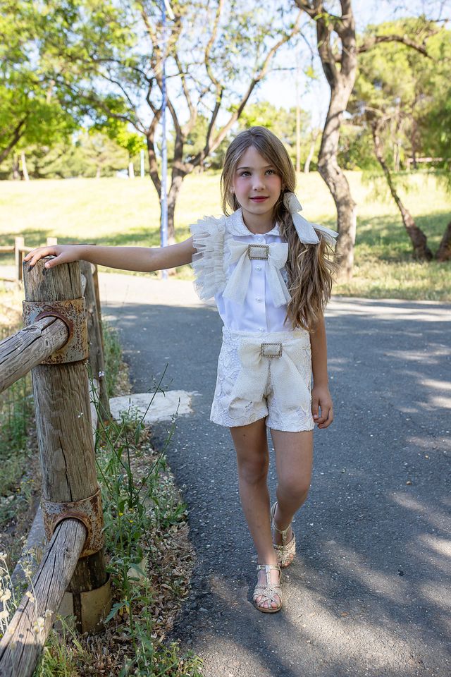 Naxos Girls Ivory & Gold Tulle & Glitter Detail Hair Bow To Match 7768 & 7760 & 7711