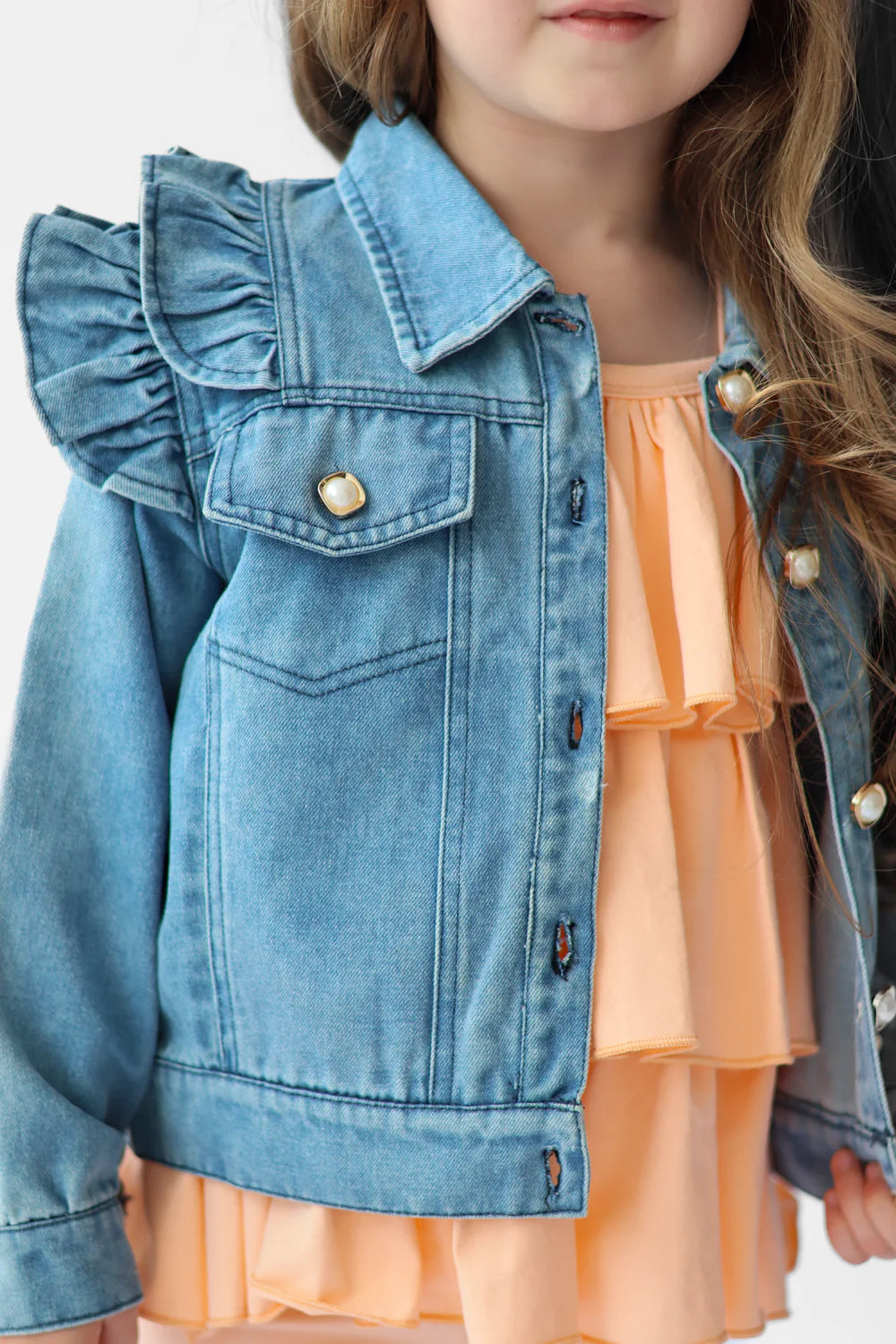 Harris Kids "Georgia" Girls Denim Frilly Jean Jacket