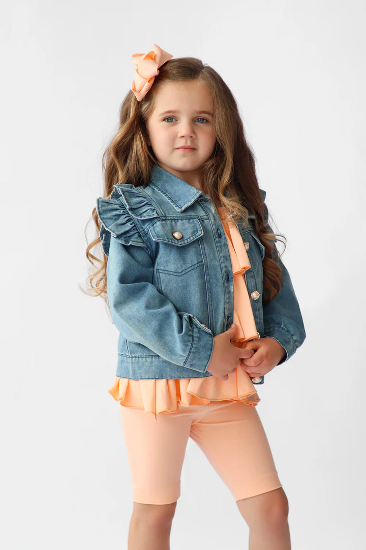 Harris Kids "Georgia" Girls Denim Frilly Jean Jacket