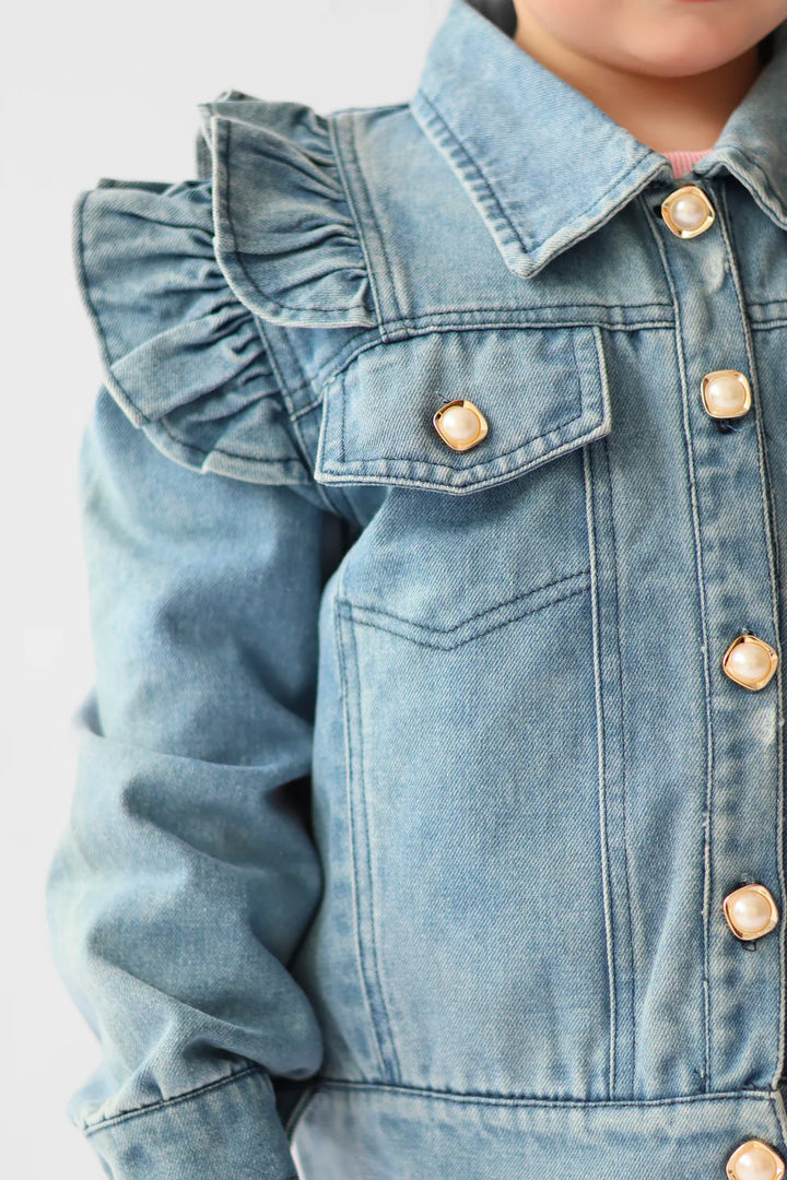 Harris Kids "Georgia" Girls Denim Frilly Jean Jacket