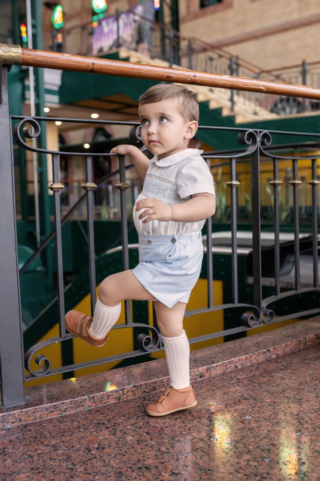 Naxos Ivory & Blue Hand Smocked Boys Two Piece Outfit - 7610